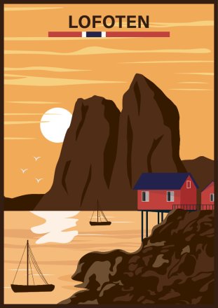 Lofoten / midnattsol broderi