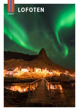POSTKORT LOFOTEN REINE NORDLYS